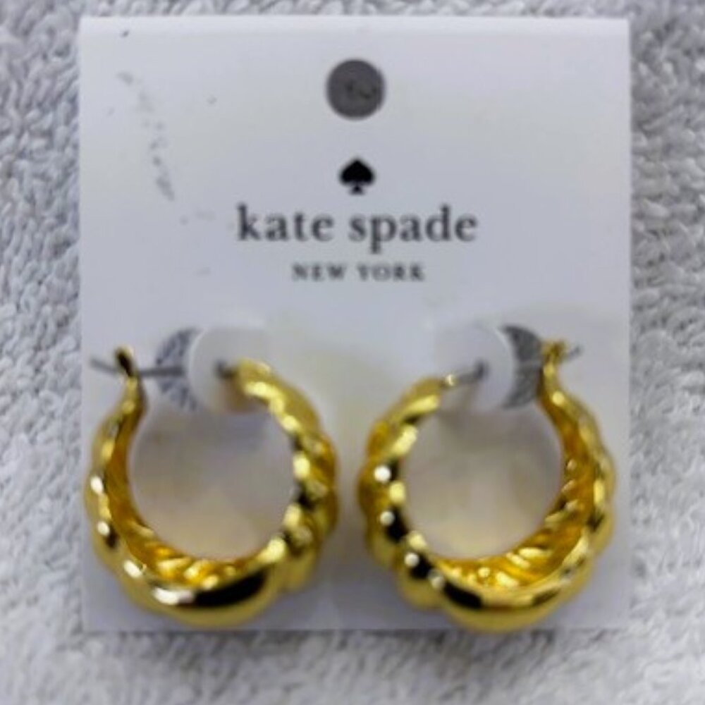 Kate Spade gold tone pierced "French Twist" earrings NWT